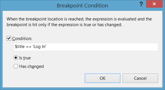 Conditional Breakpoint dialog